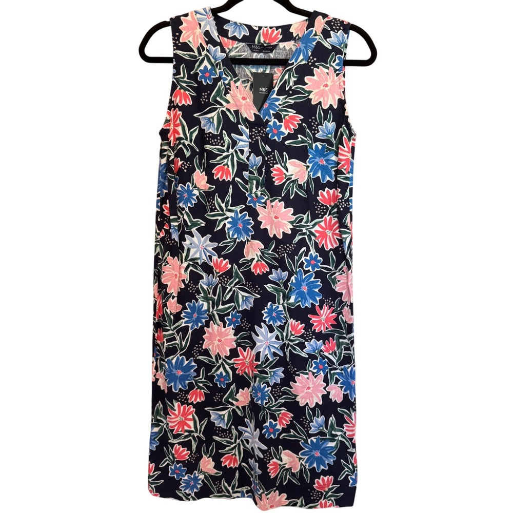 NWT M&S Collection Floral Linen Blend Sleeveless Midi Dress Casual Women 4‎ Long